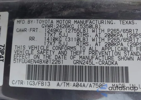 2011 Toyota Tacoma Base V6 из США, поврежденный, VIN 5TFUU4EN4BX012261